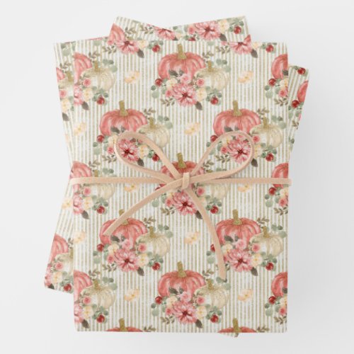 Pumpkin and Flowers Wrapping Paper Sheets