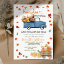 Pumpkin and Football Autumn Leaves Boy Baby Shower Invitation