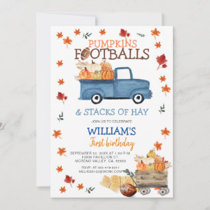 Pumpkin and Footballs Boy Baby Shower Invitation