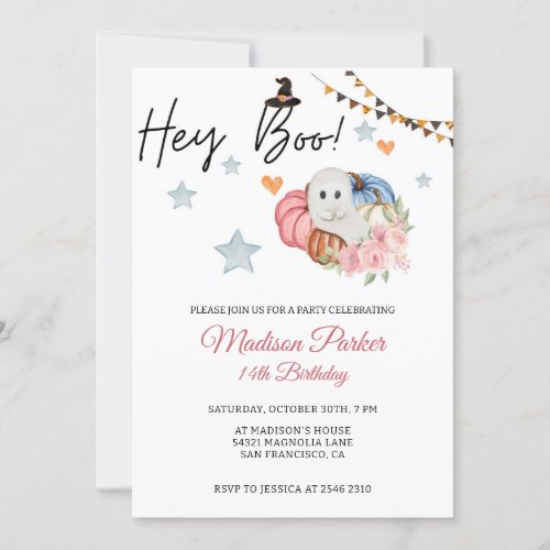 Pumpkin and Ghost Halloween Birthday Invitation