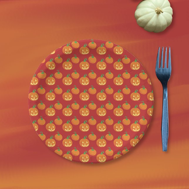 Pumpkin and Jack-o-Lantern Pattern Halloween  Paper Plates (Halloween paper plate with a simple pumpkin and jack-o-lantern pattern . )