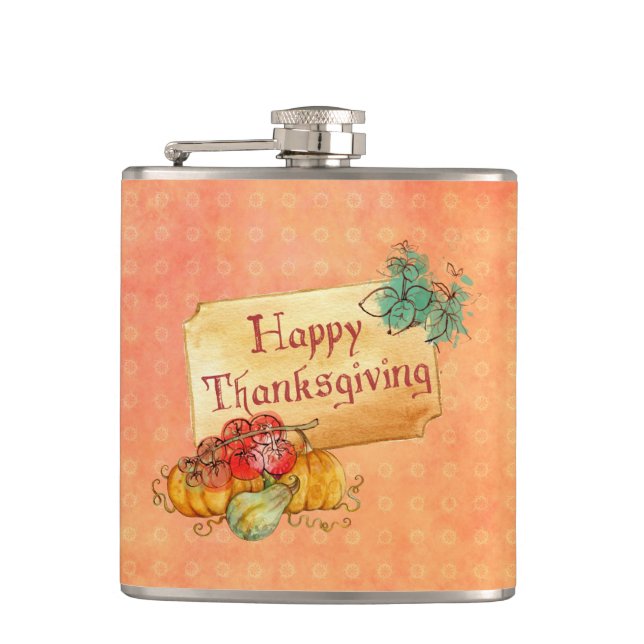 Pumpkin And Leaves Flask (Front)