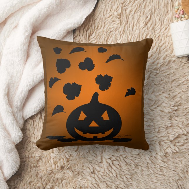 Pumpkin and Leaves Silhouette Throw Pillow (Blanket)