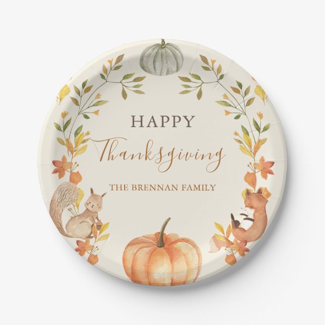 Pumpkin and Leaves Thanksgiving Dinner Paper Plates (Front)