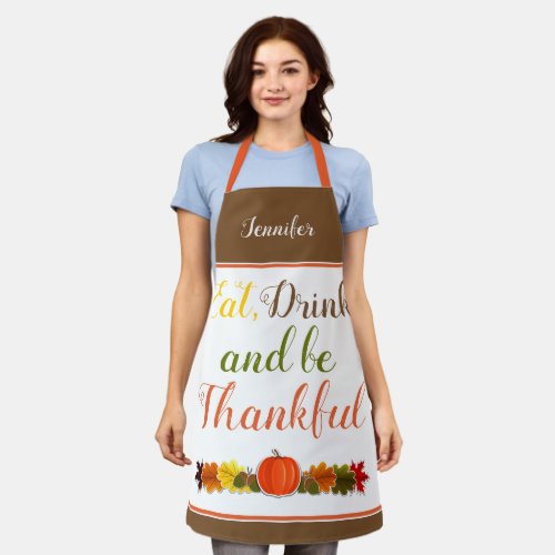 Pumpkin and leaves typography Thanksgiving Apron