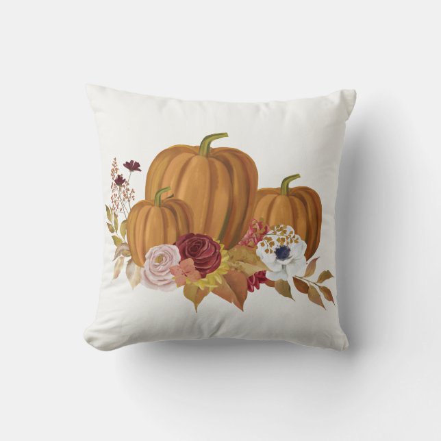 Pumpkin and Magnolia Fall Colors Throw Pillow (Front)