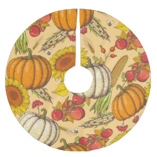 Pumpkin and Maple Leaves Pattern. Brushed Polyester Tree Skirt