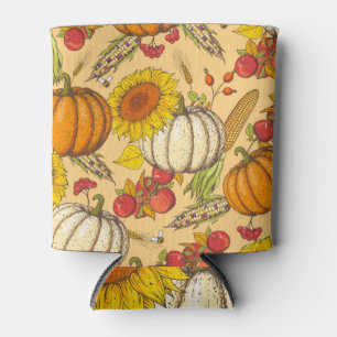 Pumpkin and Maple Leaves Pattern. Can Cooler