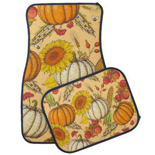 Pumpkin and Maple Leaves Pattern. Car Floor Mat