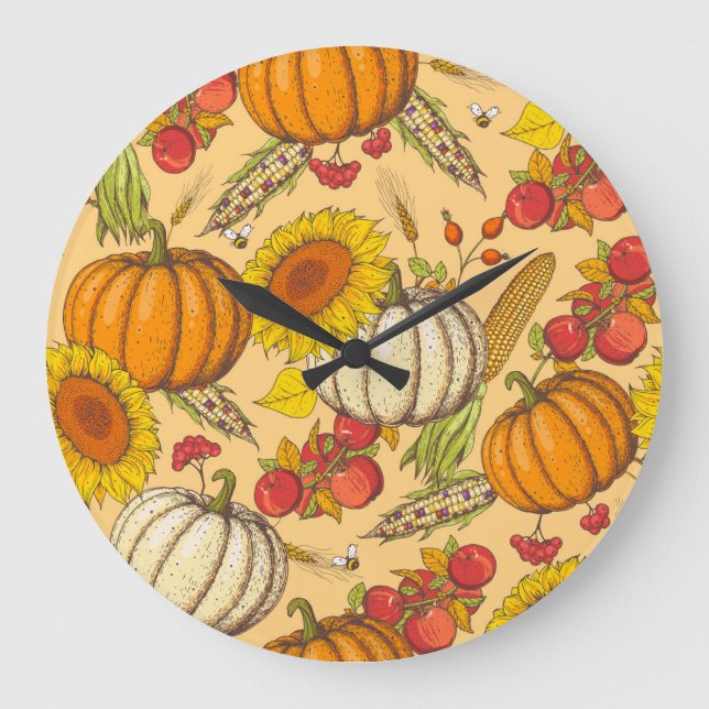 Pumpkin and Maple Leaves Pattern. Large Clock (Front)