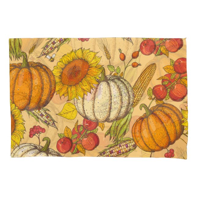 Pumpkin and Maple Leaves Pattern. Pillow Case (Front)