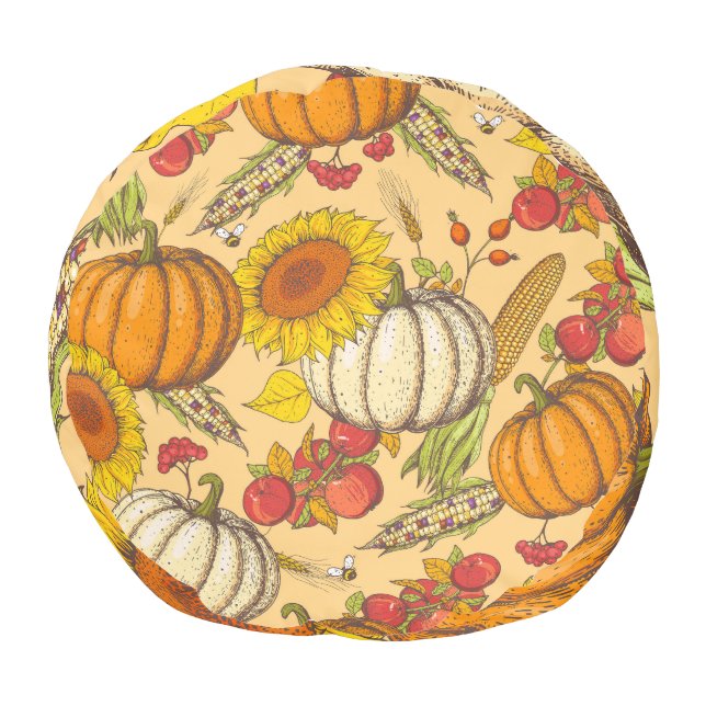 Pumpkin and Maple Leaves Pattern. Pouf (Bottom)