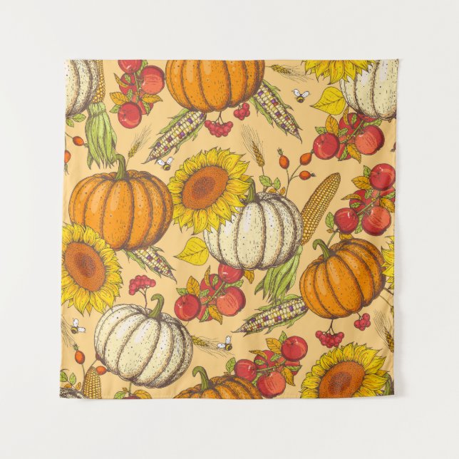 Pumpkin and Maple Leaves Pattern. Tapestry (Front)
