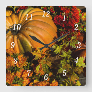 Pumpkin And Mum Arrangement Wall Clock