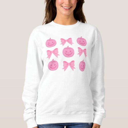 Pumpkin and Pink Bows Motif Sweatshirt