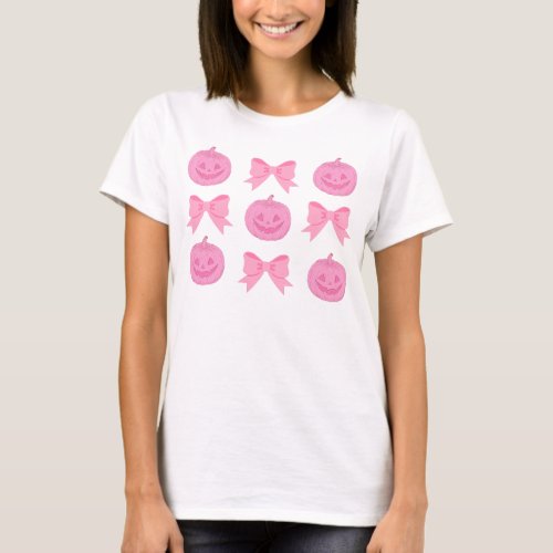 Pumpkin and Pink Bows Motif T_Shirt