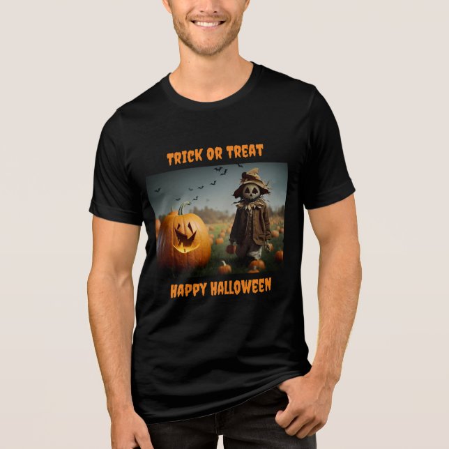 Pumpkin And Scarecrow Halloween T-Shirt Tri-Blend Shirt (Front)