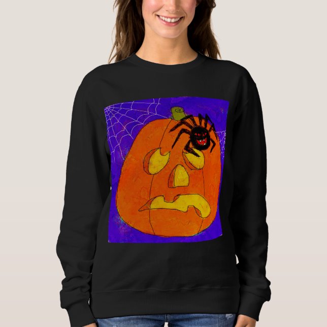 Pumpkin and Spider Abstract Halloween Art Sweatshirt (Front)