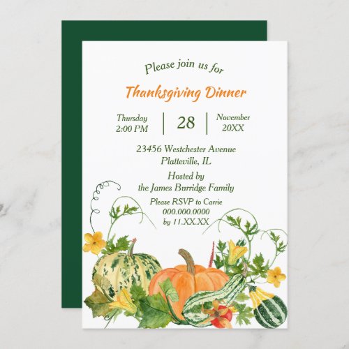 Pumpkin and Squash Bounty Thanksgiving Dinner Invitation