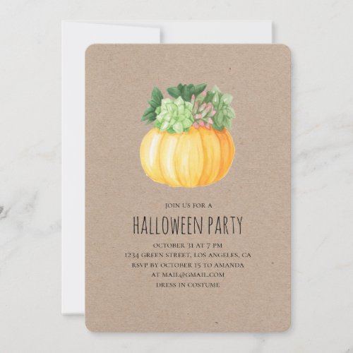 Pumpkin and succulents Halloween party Rustic Invitation