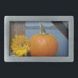 Pumpkin and Sunflower at the Lake Rectangular Belt Buckle<br><div class="desc">Pumpkin and Sunflower at the Lake Photo taken by artist Sandy Closs,  at Lake Arrowhead Golf and Country Club dock.</div>