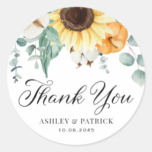 Pumpkin and Sunflower Fall Wedding Thank You Classic Round Sticker
