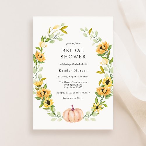 Pumpkin and Sunflower Wreath Bridal Shower Invitation