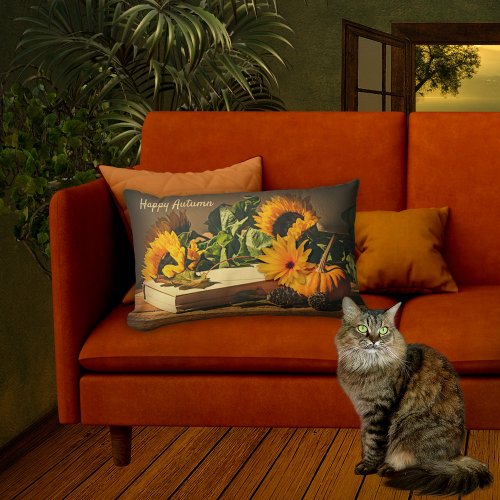 Pumpkin and Sunflowers Autumn Lumbar Pillow