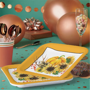 Pumpkin and sunflowers autumn paper plates