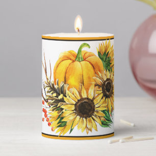Pumpkin and sunflowers autumn pillar candle