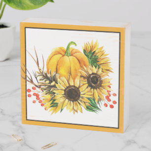 Pumpkin and sunflowers autumn wooden box sign