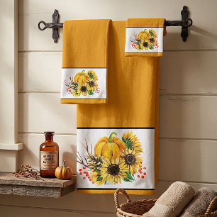 Pumpkin and sunflowers bath towel set