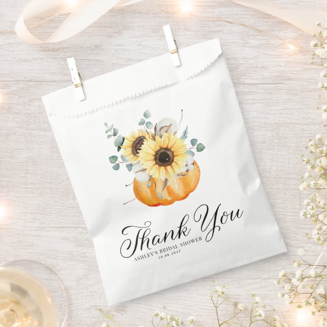Pumpkin and Sunflowers Bridal Shower Thank You Favor Bag (Clipped)