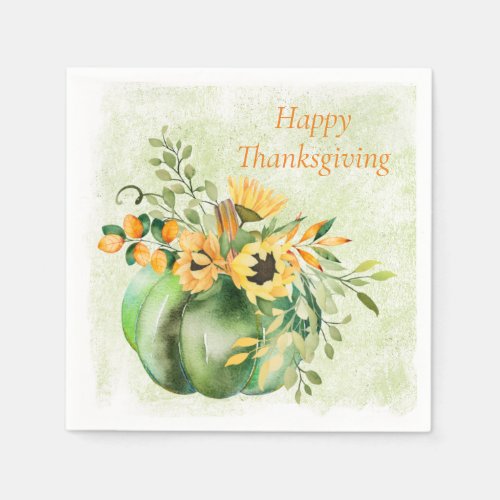 Pumpkin and Sunflowers Fall Paper Napkin