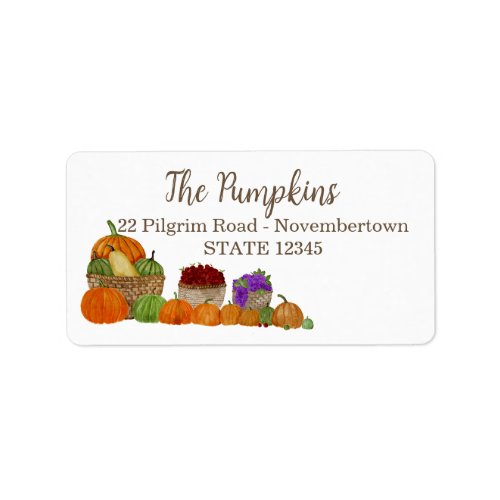 Pumpkin and Sunflowers in watercolor Label