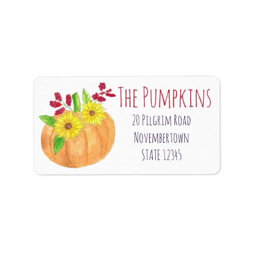 Pumpkin and Sunflowers in watercolor Label