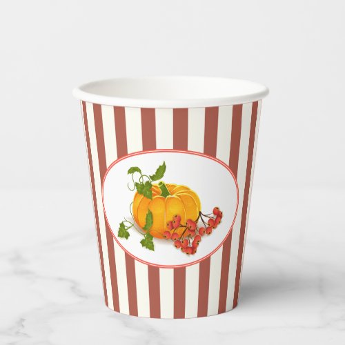 Pumpkin and terracotta stripes fall Thanksgiving Paper Cups
