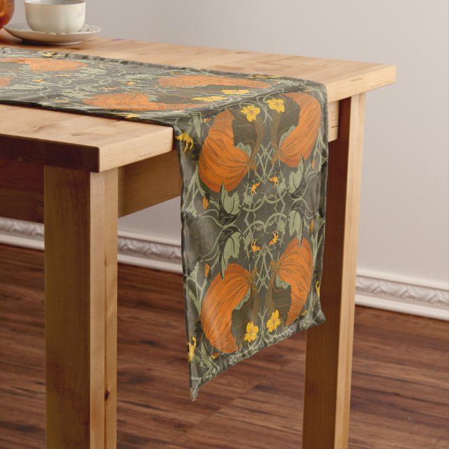Pumpkin and Vines Gray Table Runner (In Situ)