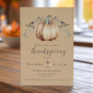 Pumpkin and Vines Thanksgiving Dinner Orange Invitation