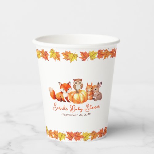 Pumpkin Animals and Fall Leaves Autumn Baby Shower Paper Cups