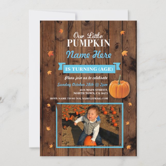 Pumpkin Any Age Fall Birthday Party Photo Invite (Front)