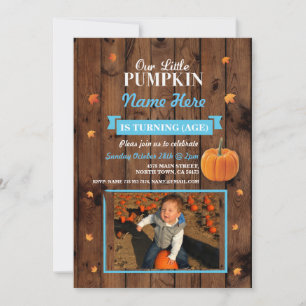 Pumpkin Any Age Fall Birthday Party Photo Invite