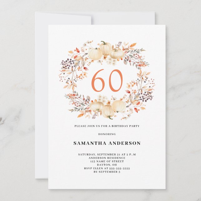 Pumpkin Autumn 60th Birthday Party  Invitation (Front)