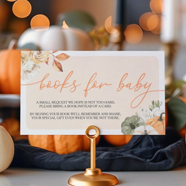 Pumpkin Autumn Baby Shower Books For Baby Enclosure Card (Creator Uploaded)