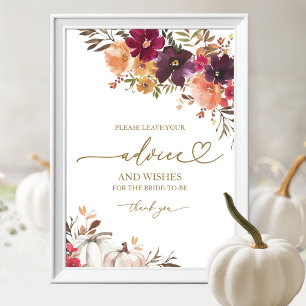 Pumpkin Autumn Bridal Shower Advice Card Sign