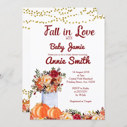 Pumpkin Autumn Bridal Shower Invitation