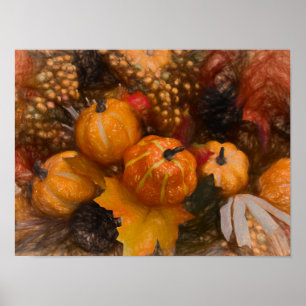 Pumpkin Autumn Burnt Orange Vintage Antique Art Poster