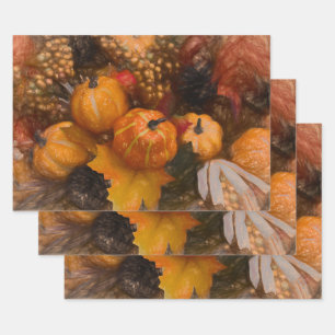 Pumpkin Autumn Burnt Orange Vintage Antique Art Wrapping Paper Sheets