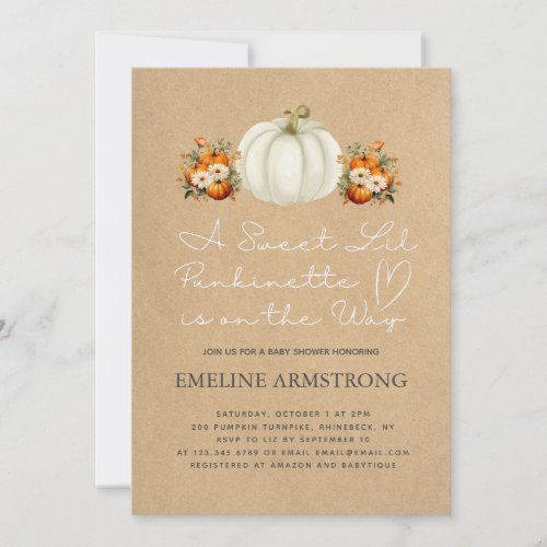 Pumpkin Autumn Country Fall Baby Shower Punkinette Invitation