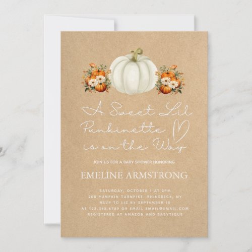 Pumpkin Autumn Country Fall Baby Shower Punkinette Invitation